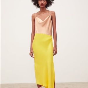 Zara Satin Yellow&Nude ColorBlock Slip Cami Dress